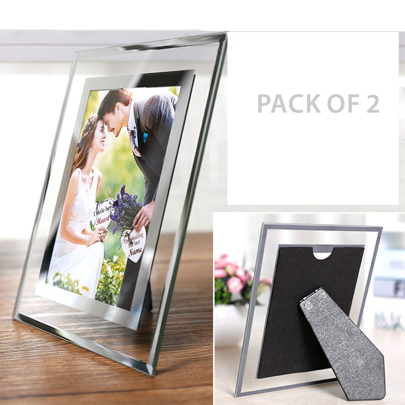 Cq acrylic 5x7 Glass Picture Frame Silver Mirrored for Photo Display Stand on Tabletop Pack of 2 - Image 2